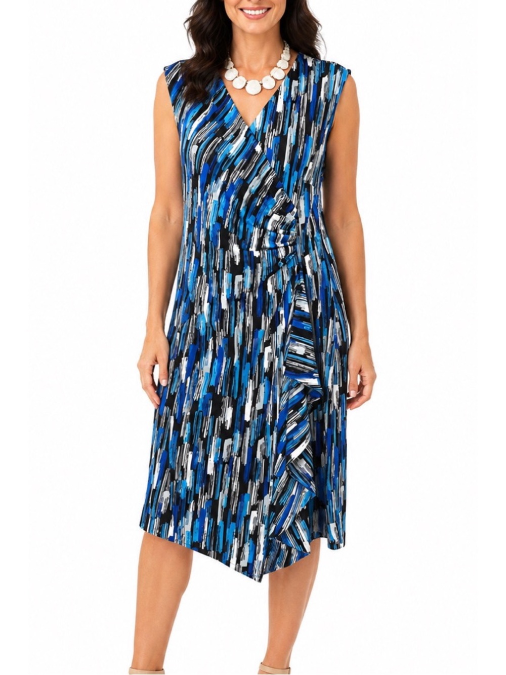 Peach Velvet New York multicolor blue geometrical print dress